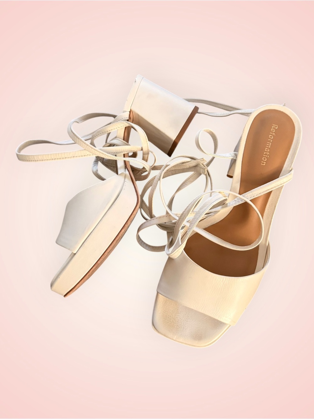 Reformation Ivory Lace-Up Block Heel Sandals sz 6